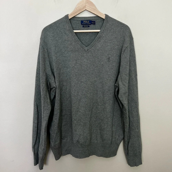 Polo by Ralph Lauren • Gray Pima Cotton V-Neck Sweater - Picture 1 of 6